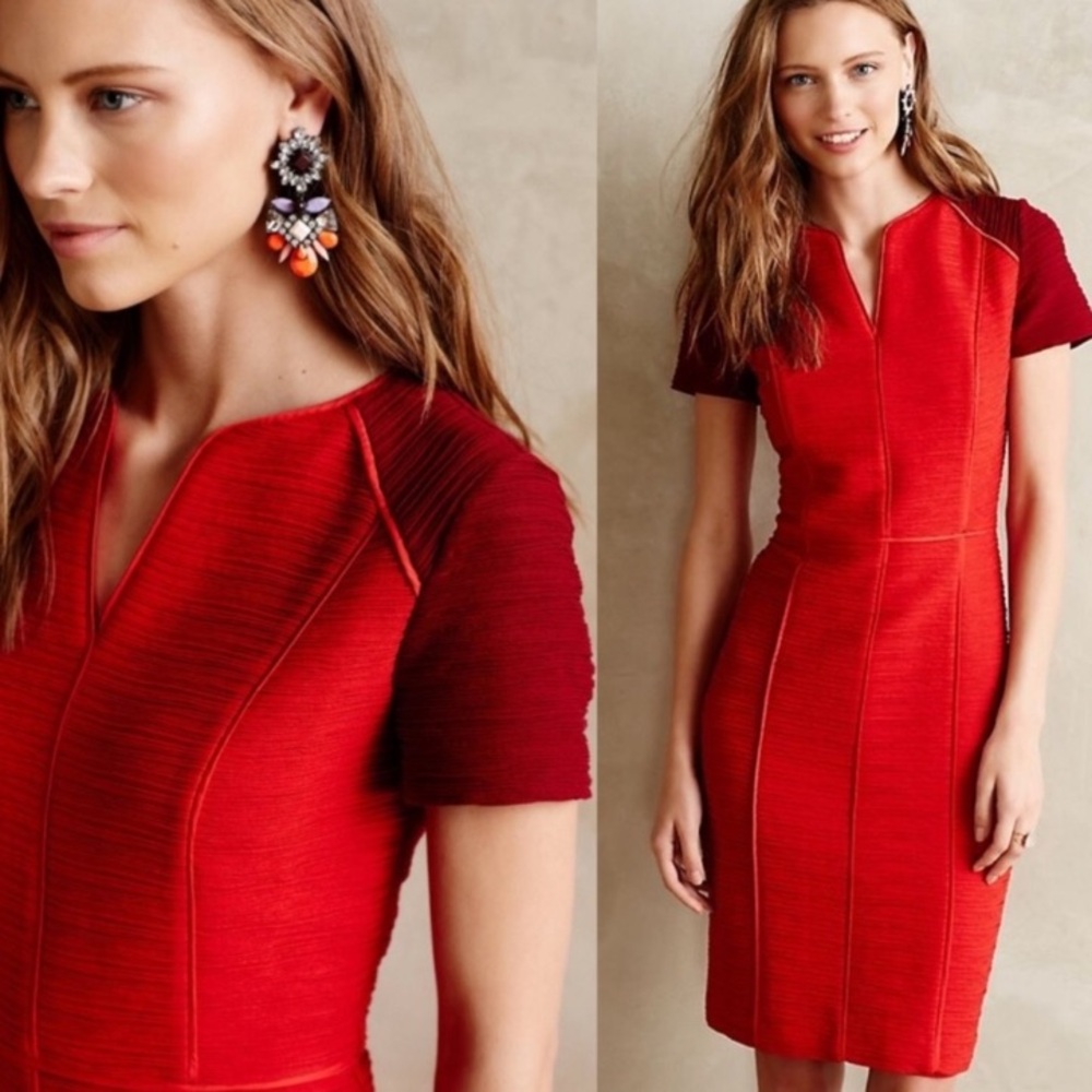 Anthropologie Maeve Eunoia Red
Colorblock Pencil Dress Size 8